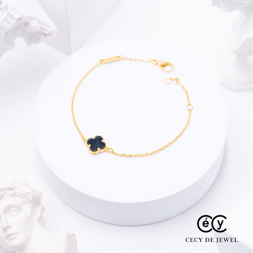 Lắc tay cỏ 4 lá bạc ý 925 hình 1 bông ( Đen, Đỏ, Xanh lá, Trắng ) đơn giản trẻ trung phong cách hàn quốc