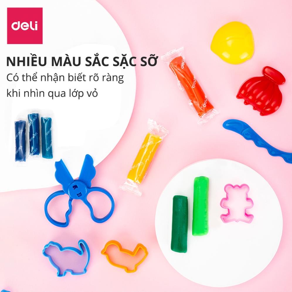 Bộ đất sét nặn 3D Deli 24 màu - An toàn cho trẻ nhỏ, màu sắc tươi sáng đa dạng, kèm phụ kiện khuôn nặn - 67825 .