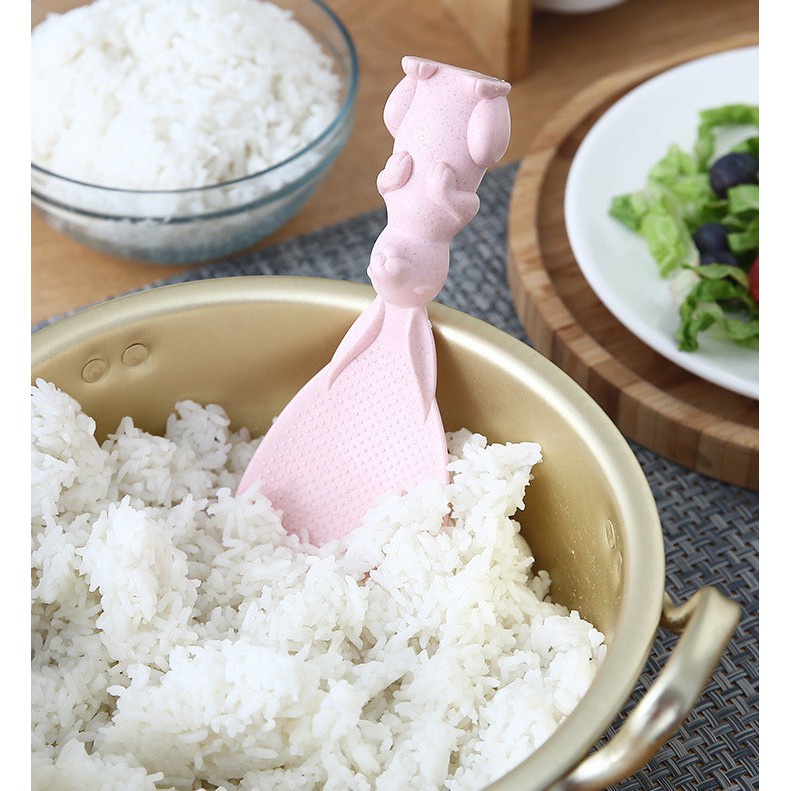 Vá múc/ mui xới cơm hình chú thỏ dễ thương lúa mạch có đế đứng chống dính, chịu nhiệt tốt khogiasi.247
