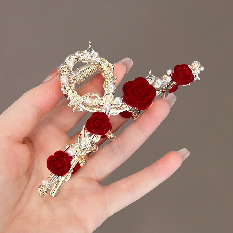 Kẹp Tóc Hoa Hồng Đính Đá Và Ngọc Trai Thời Trang CHLINS