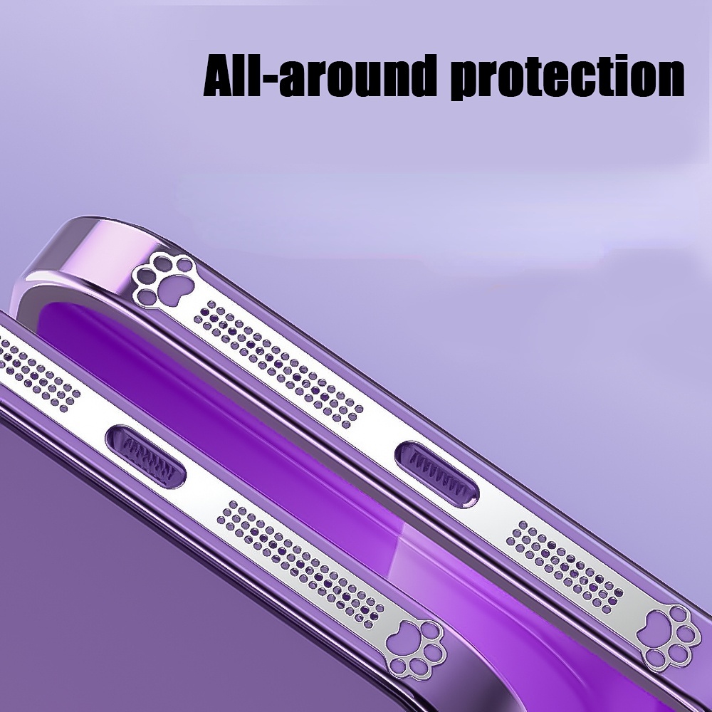 Miếng Dán Chống Bụi Cho Loa Điện Thoại IPhine12 / 13 / 14 Series Bằng Kim Loại Họa Tiết Chân Mèo Dễ Thương