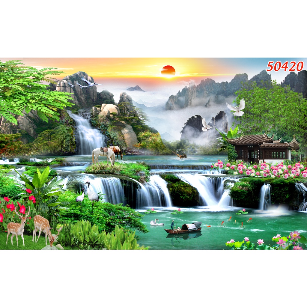 Tranh 3D Sơn Thủy Dán Phòng Khách,Phòng Ngủ Cao Cấp