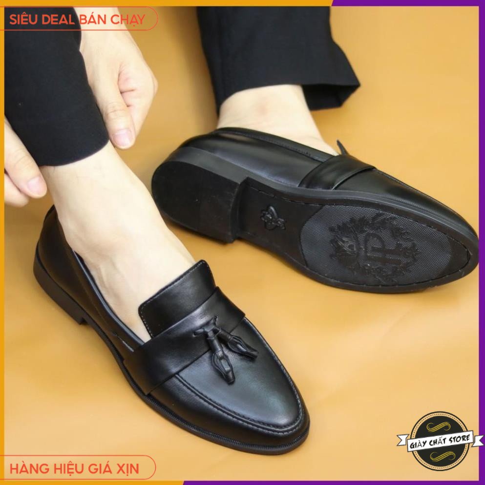 Giày lười da nam Da mềm cao cấp không bóng Có chuông Đế cao su non cao 3cm Khâu đế Màu đen Mã l192 Hàng Việt Nam