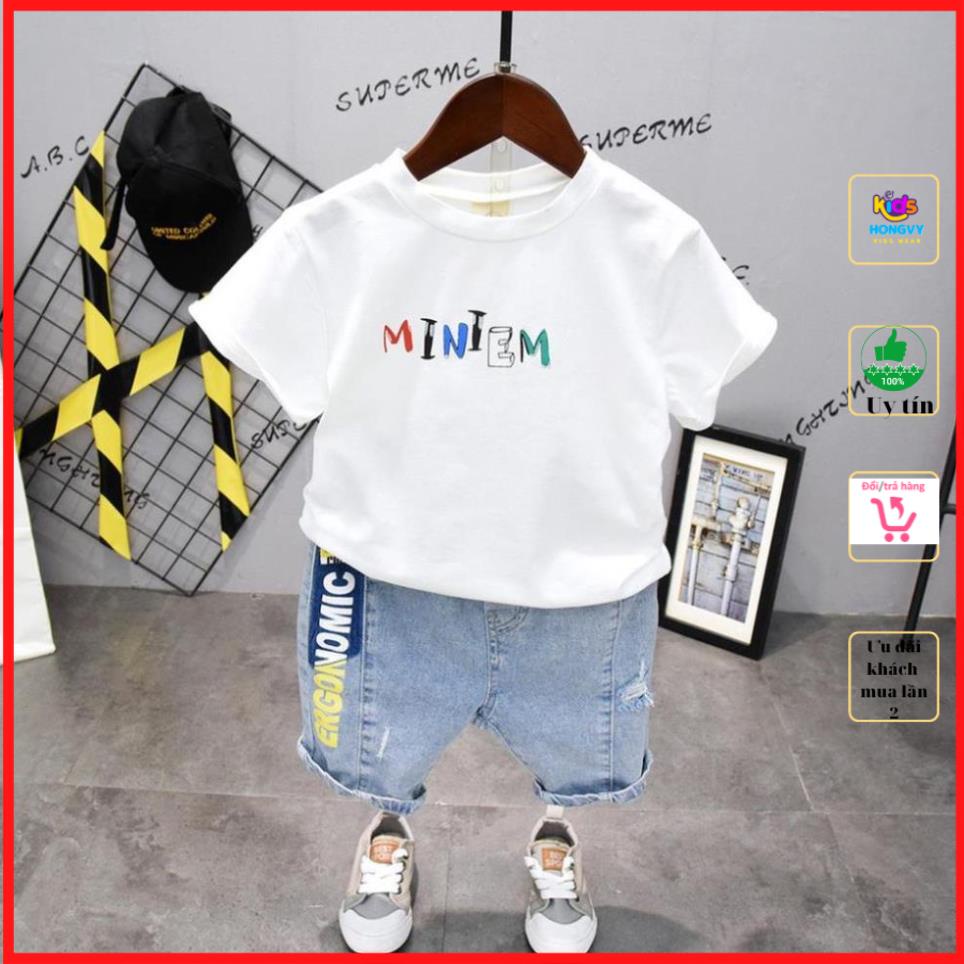 HÀNG QUẢNG CHÂU CAO CẤP Áo thun bé trai, thời trang trẻ em phong cách Hàn Quốc, chất cotton, quần Jean hongvykids [mi]