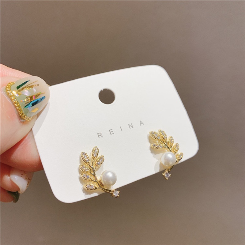 MANYUE Đôi Bông Tai Mạ Bạc 925 Hình Chiếc Lá Đính Đá Thời Trang Dành Cho Nữ