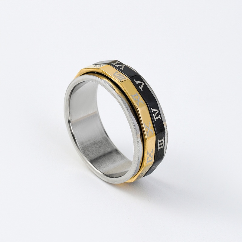 Nhẫn Thép Titan Không Gỉ Khắc Số La Mã 12 Ngôn Ngữ Thời Trang Mới Cho Nam Và Nữ