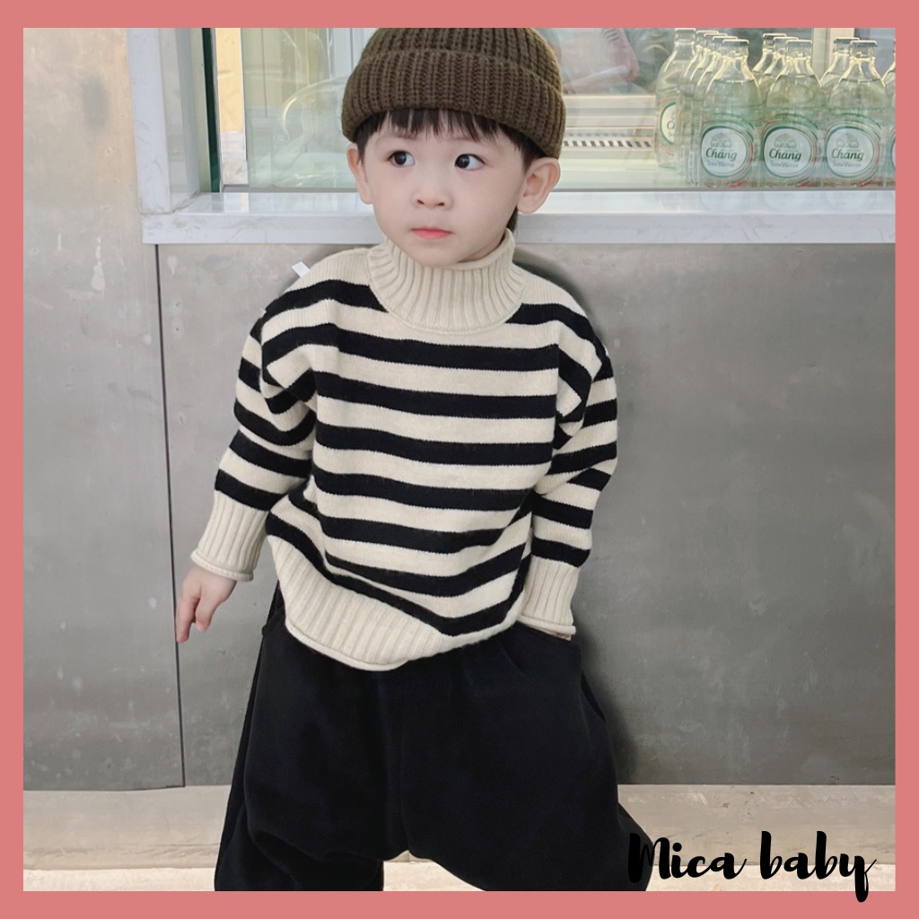 Áo len cao cổ cho bé họa tiết sọc dọc phong cách Hàn Quốc đáng yêu QA58 Mica baby