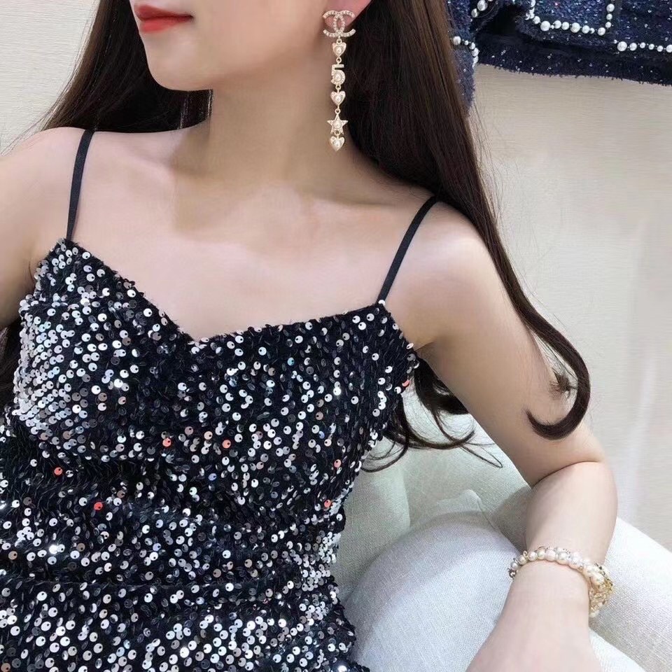 Bông Tai Mạ Bạc 925 Hình Chữ C / Ngôi Sao / Trái Tim Năm Cánh Đính Ngọc Trai Thời Trang