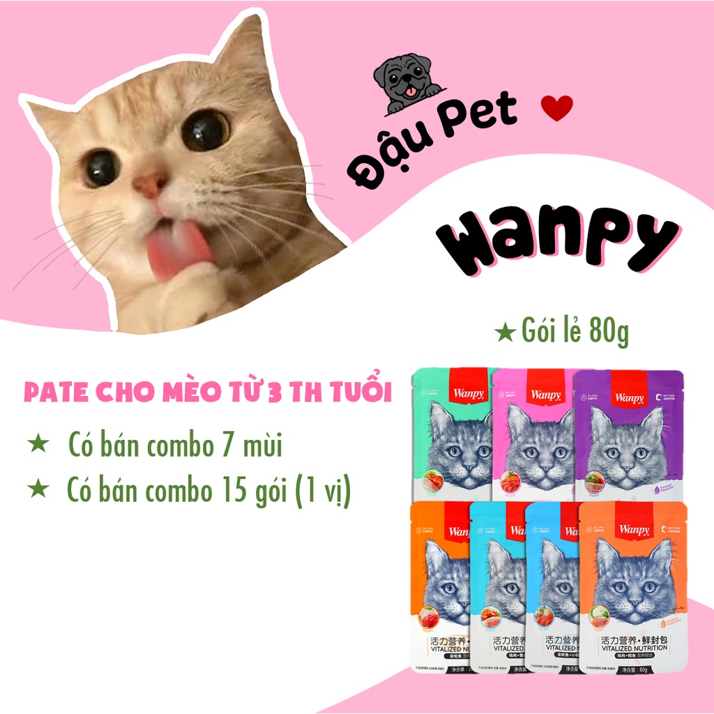 Pate Wanpy cho mèo mọi độ tuổi gói 80g 7 vị - Đậu Pet