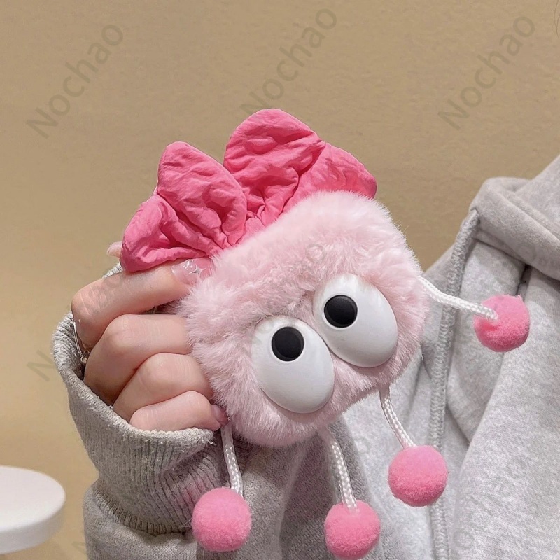 Vỏ Bảo Vệ Hộp Sạc Tai Nghe Bluetooth airpods pro 2 3 / 3 / 3 Bằng Lông Màu Hồng Hình Đôi Mắt To Dễ Thương