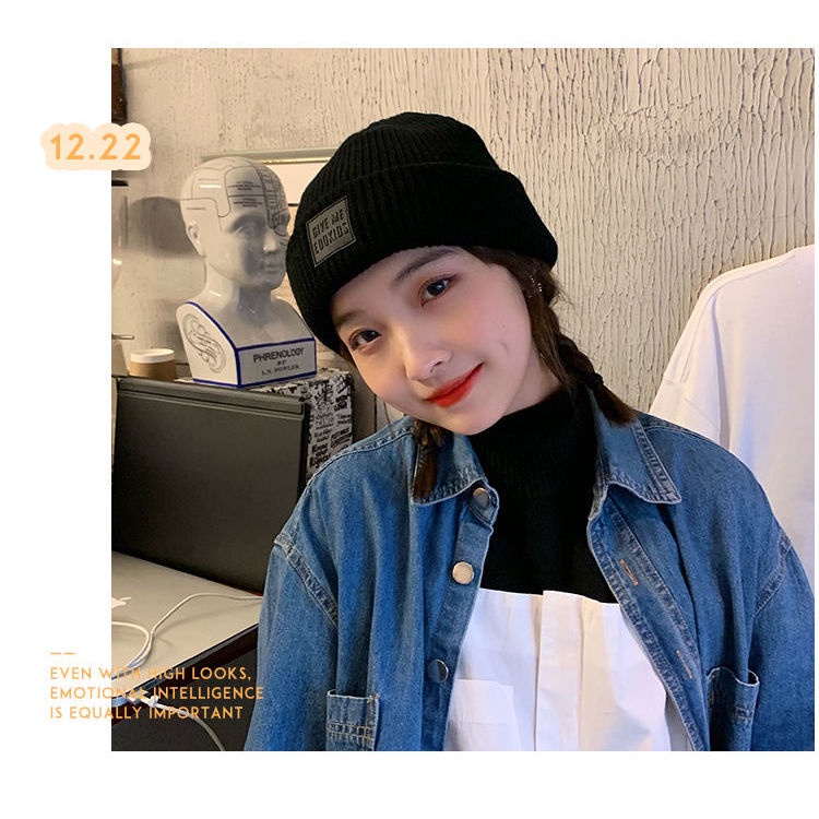 Mũ Len Dệt Kim Dày Dặn Ấm Áp In Chữ Phong Cách Hàn Quốc Thời Trang Thu Đông Cho Nữ