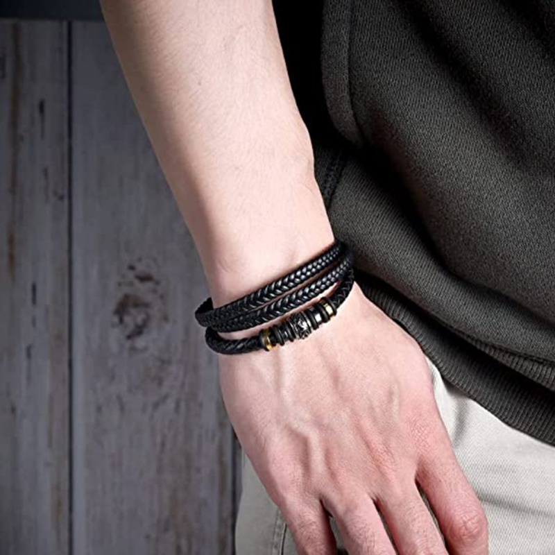 Vòng Tay Da Bện Màu Đen Thời Trang Cho Nam