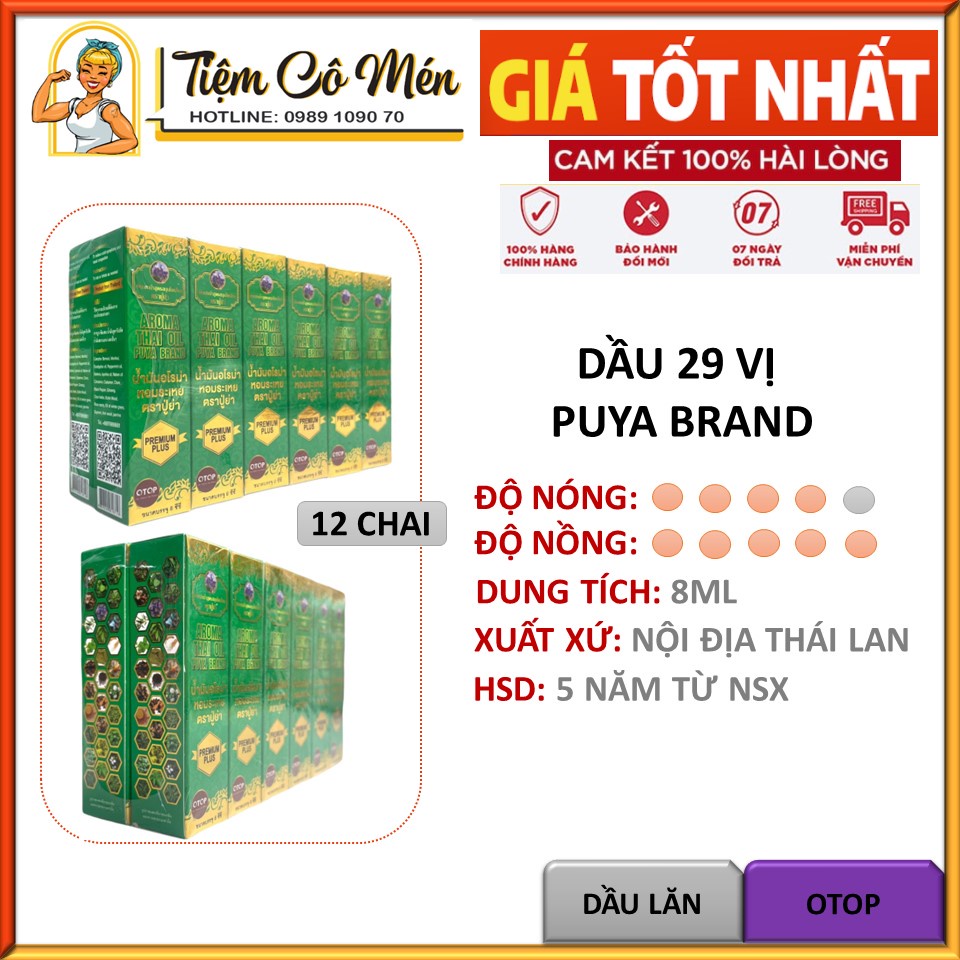 1 Lố 12 Chai Dầu lăn 29 vị thảo dược Otop - Premium Aroma Thai Oil - Dầu nội địa thái lan