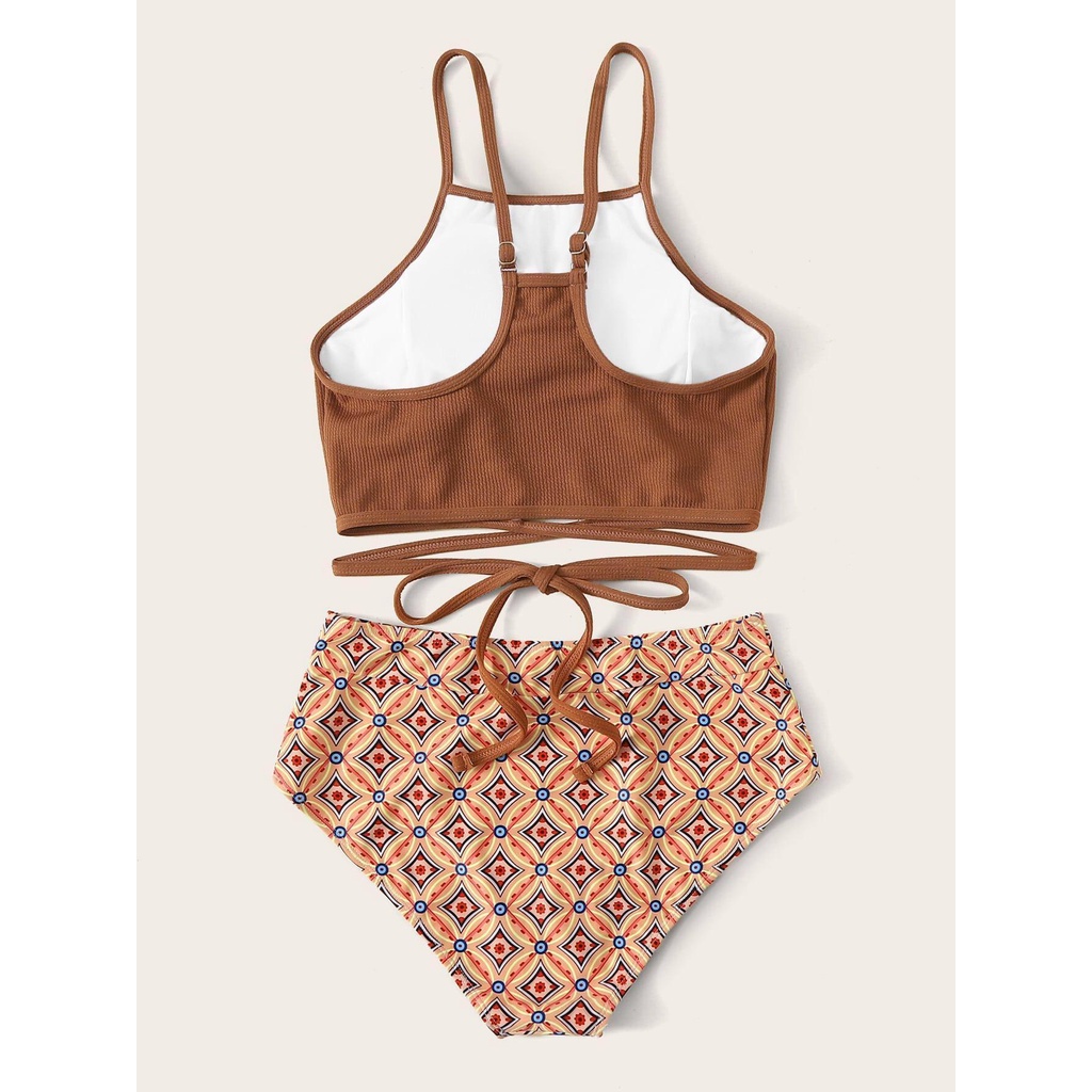 Sét áo tắm cổ yếm 2 mảnh đi biển phong cách Vintage BH01