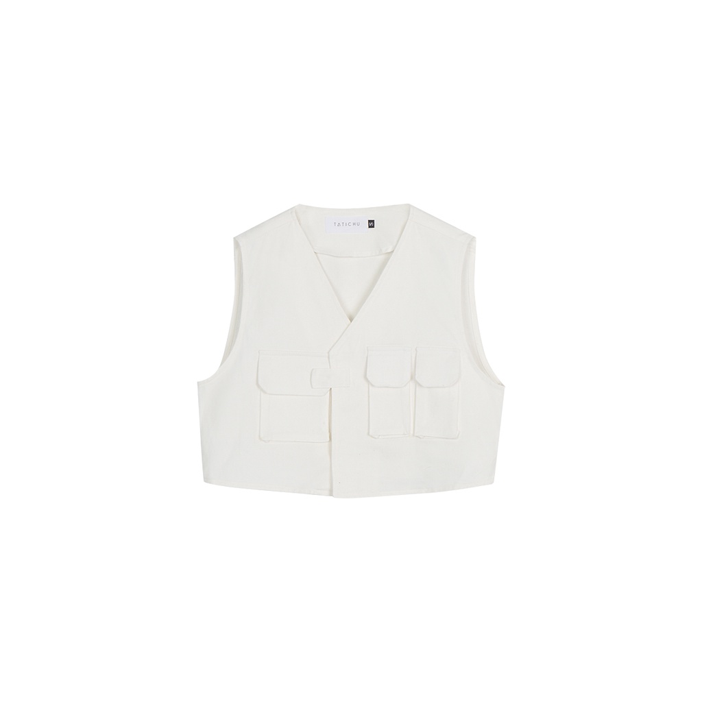 TATICHU - Áo kaki ghi lê túi hộp - Pocket Cropped Gilet Shirt