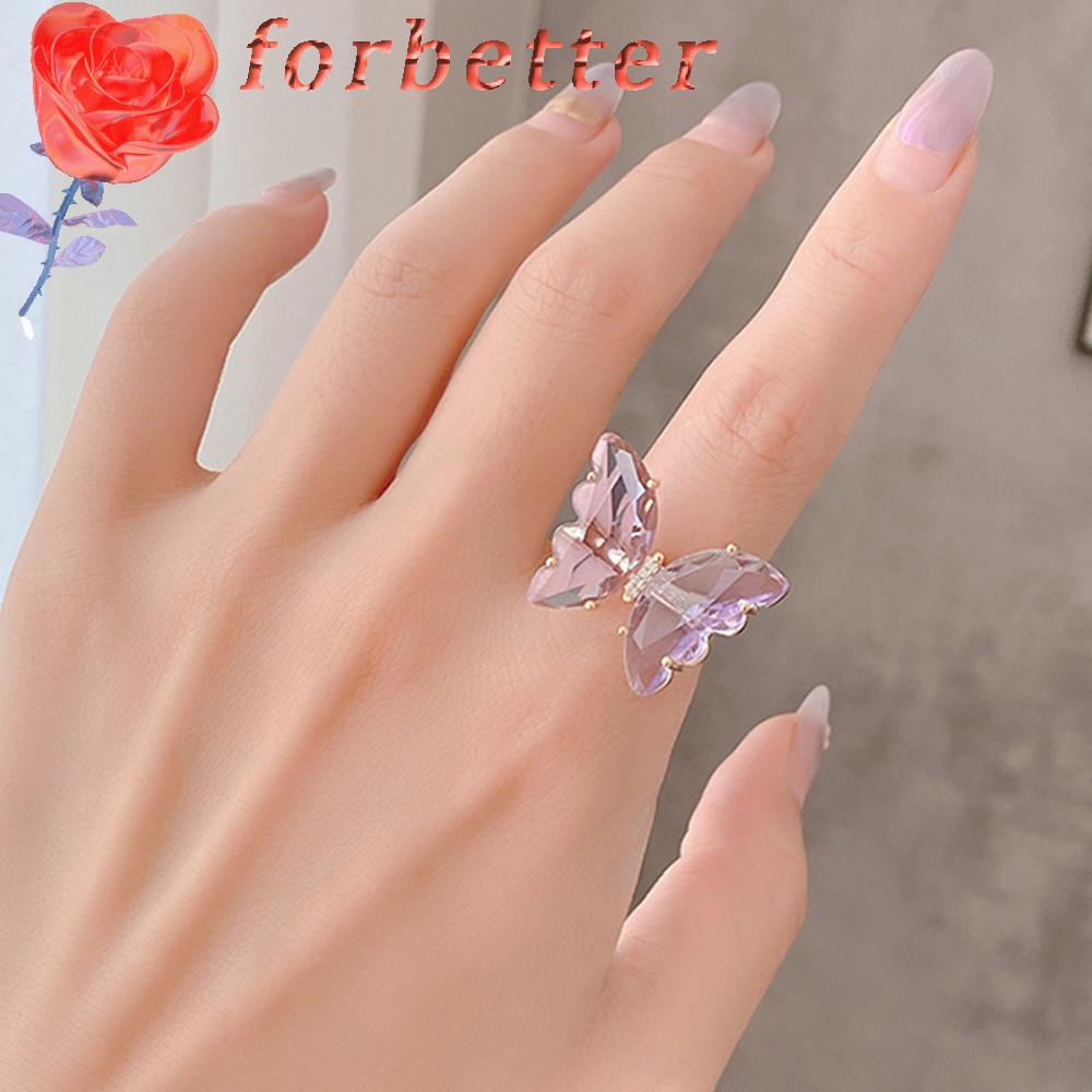 Nhẫn hở thiết kế hình bướm trong suốt nhiều màu tùy chọn thanh lịch cho nữ