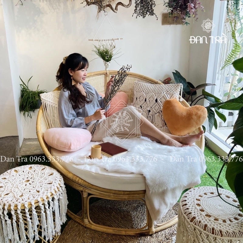 Ghế Papasan Đan Mây Lưới Cách Tân Size 1m4, Ghế Mây Tròn Tình Yêu, Ghế Mây Nằm Thư Giãn, Nội Thất Mây Tre Đan