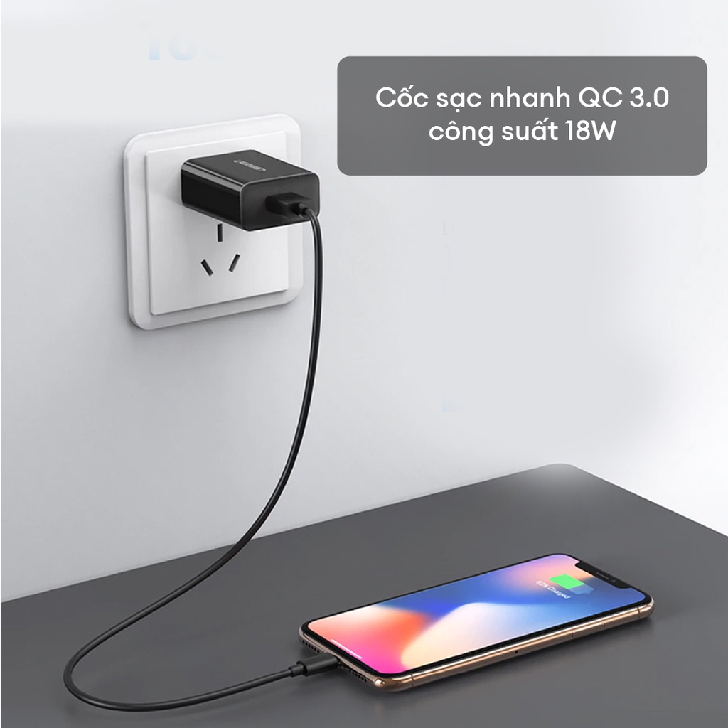 Sạc nhanh 1 cổng USB-A UGREEN CD122 - Hỗ trợ Qualcomm Quick Charge 3.0 công suất 18W