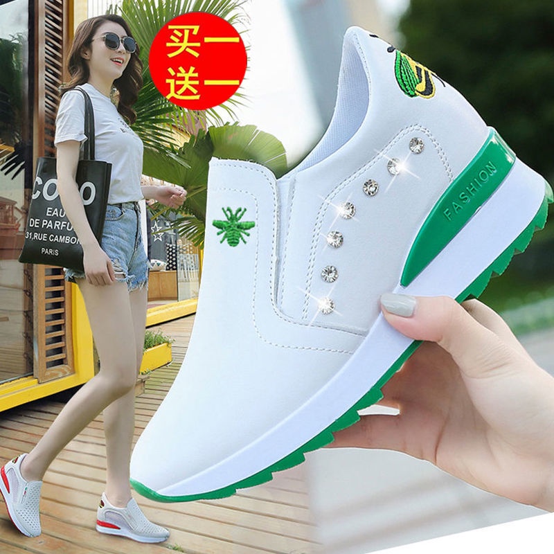 Giày Lười Lưới Đế Xuồng Nâng Chiều Cao Thoáng Khí Mùa Hè Màu Trắng Cho Nữ