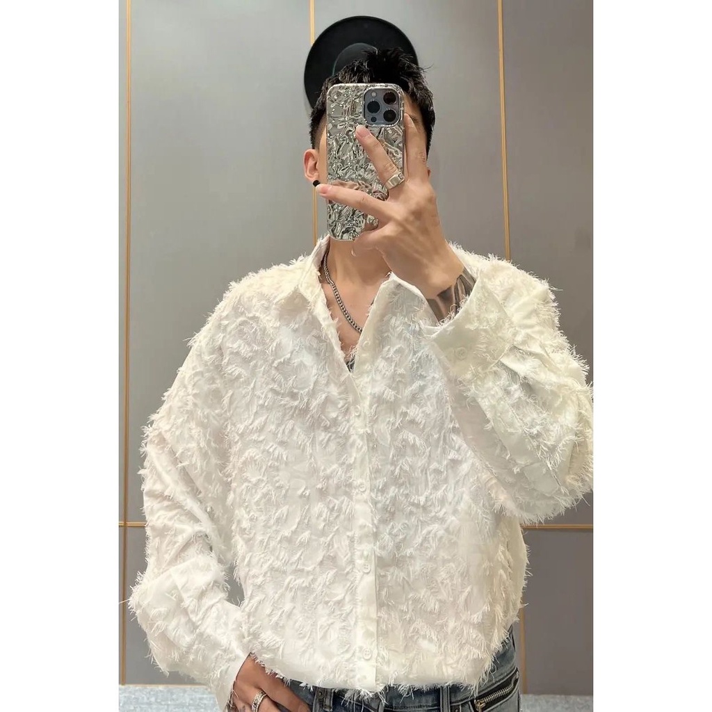Áo Sơ Mi Nam Tay Dài Dáng Rộng Cao Cấp Thiết Kế Tua Rua Thời Trang Xuân Thu Size M-3Xl 2 Kiểu