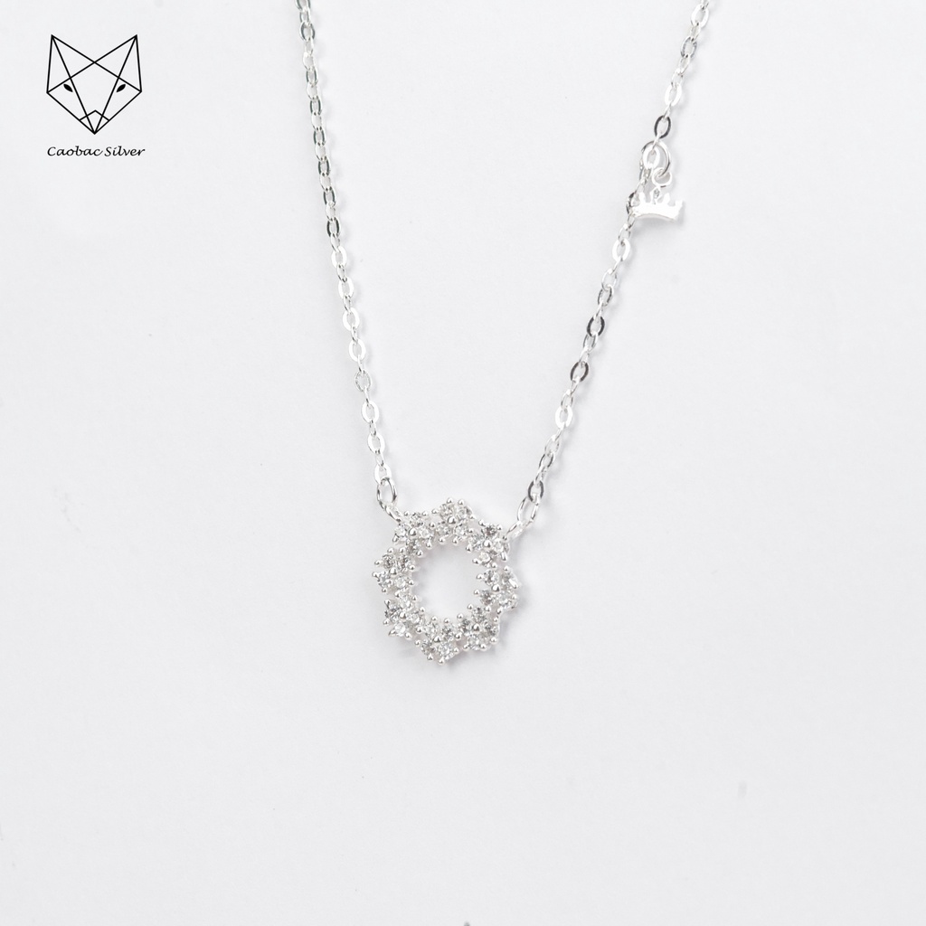 Dây Chuyền Bạc Ta Cao Cấp CaoBac Silver Tròn Rỗng Hàng Hoa Đính Đá Lấp Lánh Thanh Lịch, Tinh Tế Dành Cho Bạn Gái
