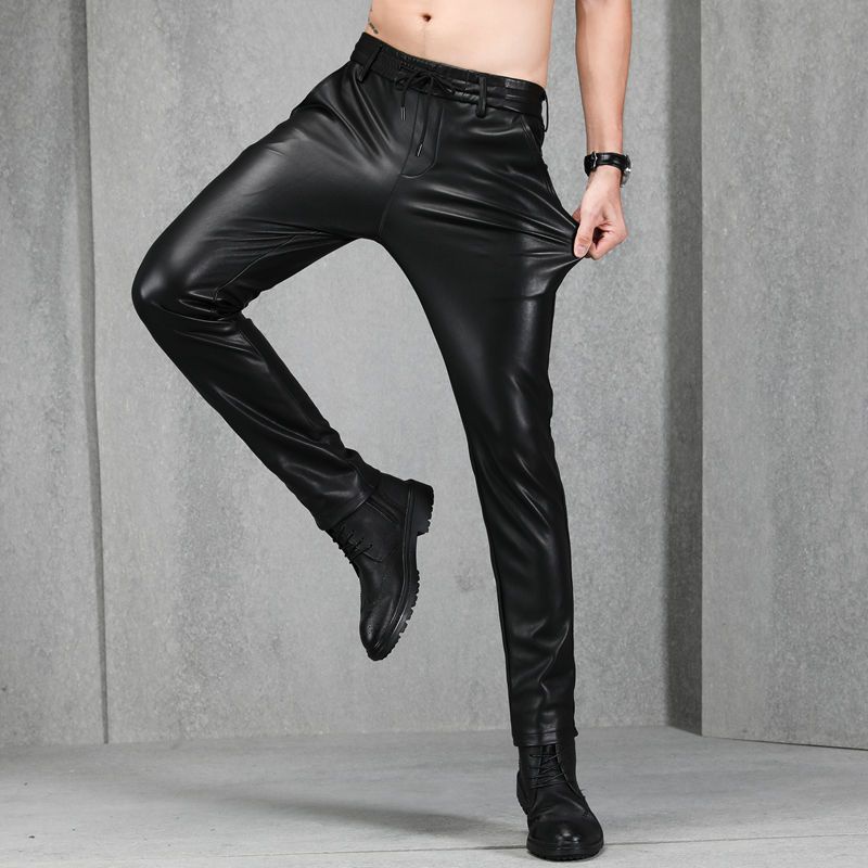 Quần Da Ôm Dáng Co Giãn Lót Nhung Dày Dặn Màu Đen Thời Trang Mùa Đông Cho Nam