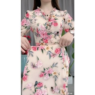 Đầm Hoa Bèo TATISSHOP Tay Lỡ Nhẹ Nhàng, Váy Nữ Mặc Tết Trẻ Trung Có Size Lớn