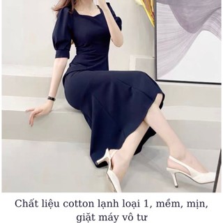 Đầm công sở, dự tiệc cao cấp chất vải mềm mịn, không nhăn, form chữ A, 2 màu trắng, xanh đen- Thương hiệu NER- N97