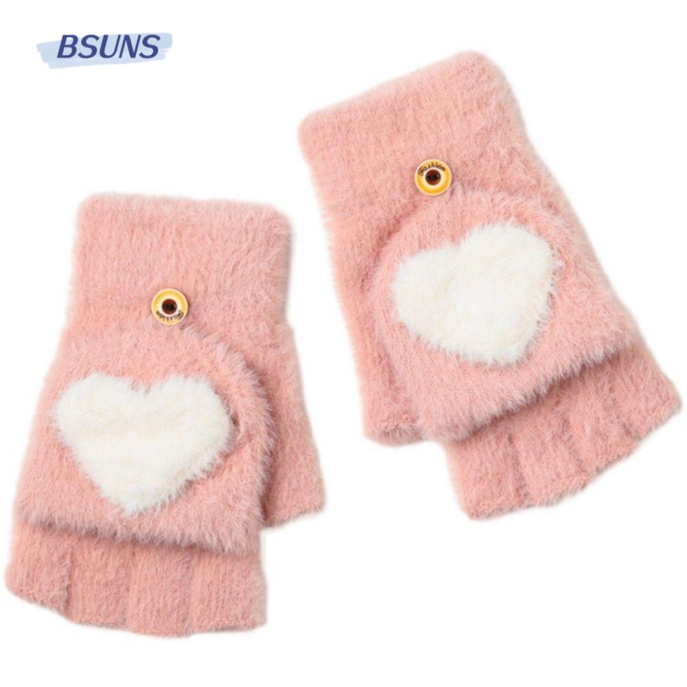 Găng Tay Dệt Kim Giữ Ấm Mùa Đông In Họa Tiết Trái Tim