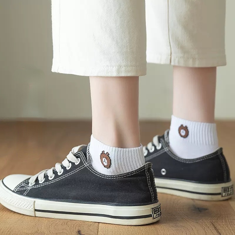 Set 10 Đôi Vớ Cotton Ngắn Họa Tiết Hoạt Hình Dễ Thương Cho Nữ