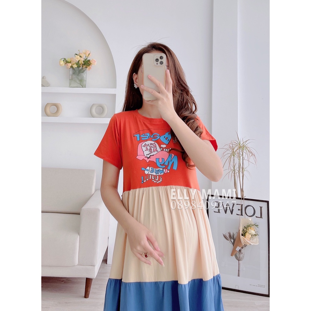 ( 40kg - 65kg ) Đầm Thun Bầu , Suông Tầng Màu Dễ Mặc Thoải Mái Suốt Thai Kì &amp; Sau Sinh Thiết Kế Cao Cấp