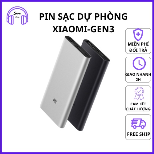 Pin Sạc Dự Phòng Xiaomi Gen 3 Dung lượng 10000 mAh Tích Hợp Cổng Type-C Bảo Hành 1 đổi 1