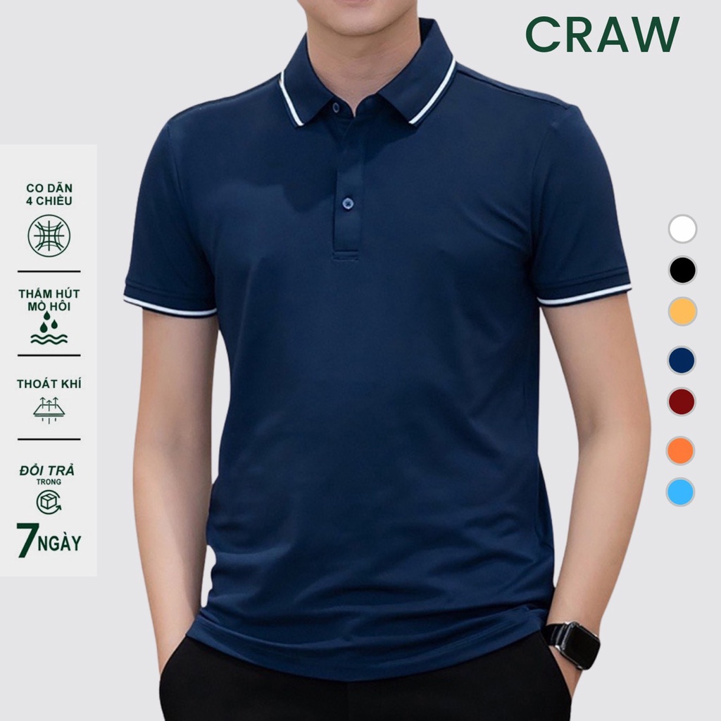 Áo thun Polo CRAW Unisex vải cá sấu co dãn 4 chiều dày dặn form gerular fit - PL 1Sọc