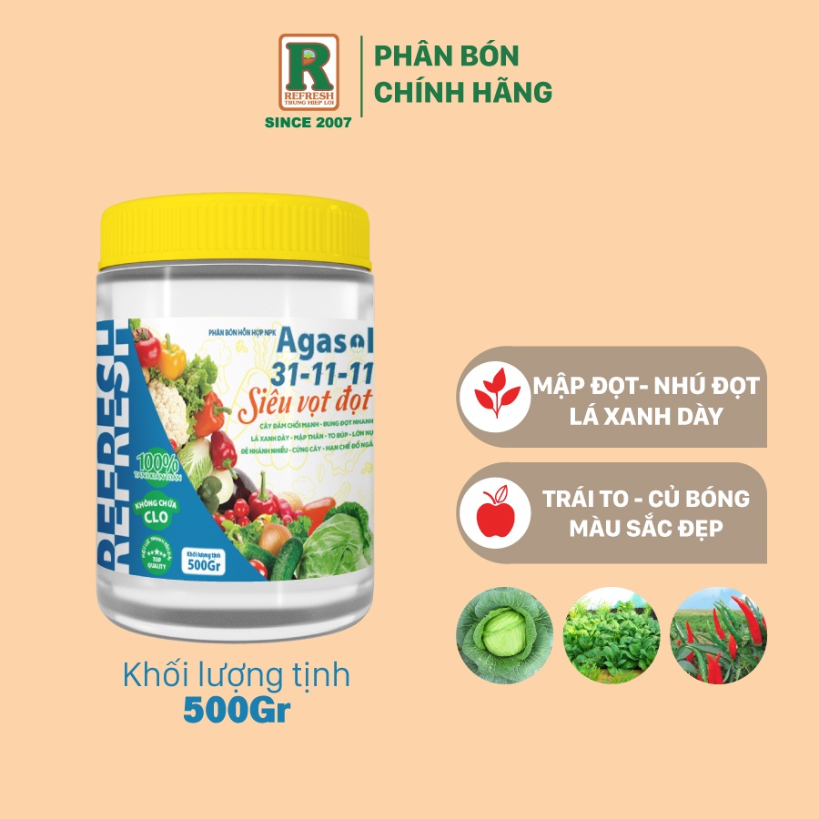 Phân bón lá SIÊU VỌT ĐỌT Agasol 31-11-11 + TE Đâm chồi mạnh, bung đọt nhanh, lá xanh dày chuyên cho rau màu