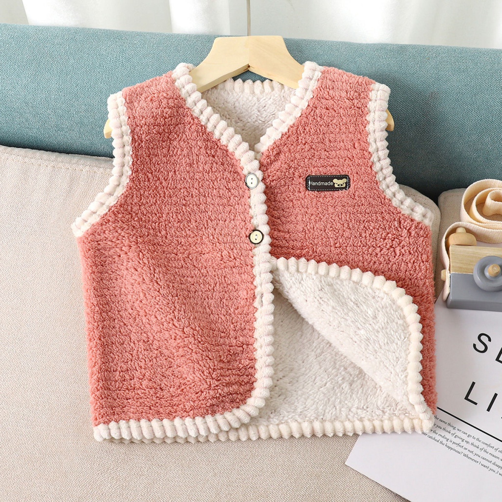 Mẫu áo vest len trẻ em mùa thu đông | Vai nhỏ phổ quát cộng với lông cừu mặc bên ngoài ấm áp