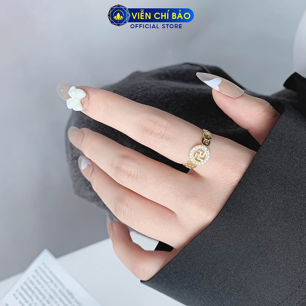 Nhẫn chữ Vạn vàng 10K đính đá bình an may mắn thời trang phụ kiện trang sức nữ Viễn Chí Bảo N800175-