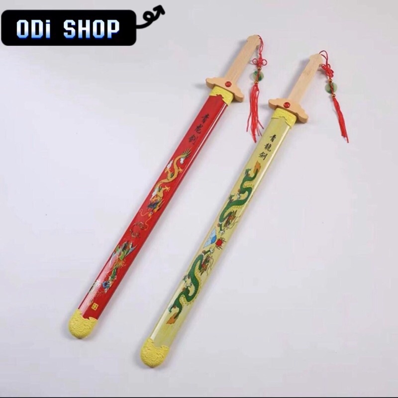 Kiếm gỗ tre, kiếm hoạ tiết rồng (70cm), thanh kiếm thanh long họa tiết rồng phù hợp là đồ chơi hoặc để trưng bày