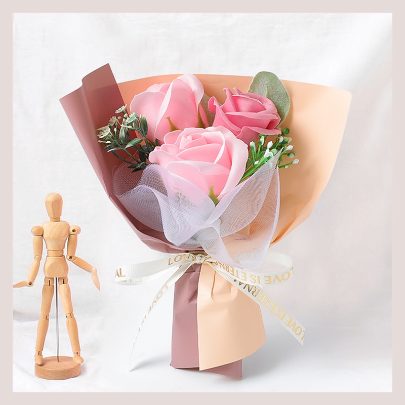 Bó hoa sáp 3 bông hồng thiết kế sang trọng tinh tế nhiều lựa chọn màu sắc, kích thước 20x15cm