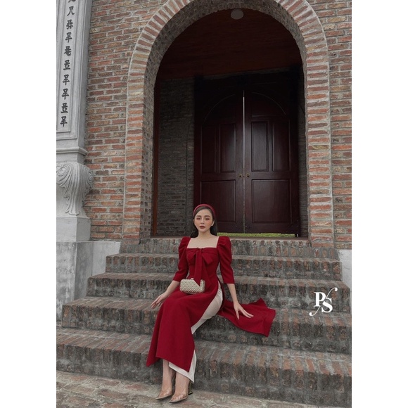 Áo dài nơ ngực tay lửng