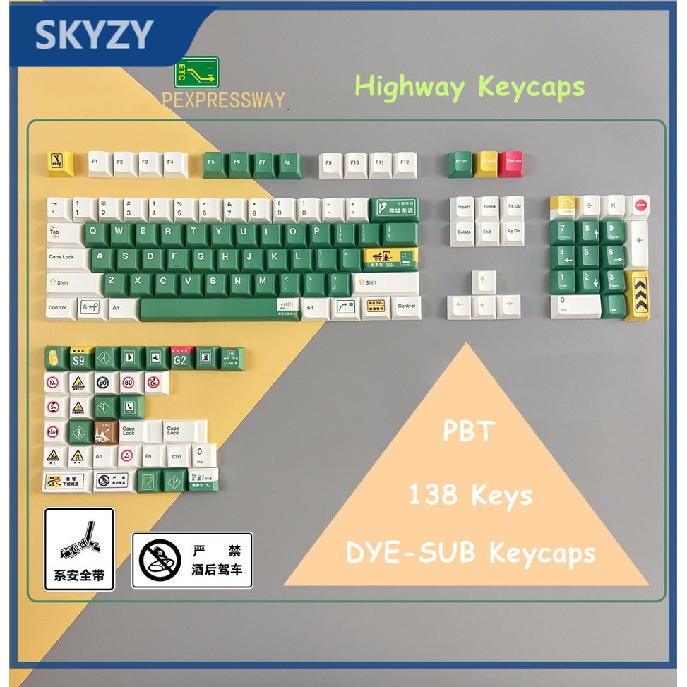 138 Phím Highway Keycaps Cherry Profile Green PBT Dye Sub Bàn phím cơ Keycap Set