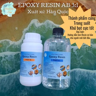 Keo Epoxy Resin AB Hàn Quốc 3:1 cứng, trong suốt, khử bọt cực tốt sau 5 - 10 phút đổ bàn, vẽ cá, trang sức, đồ dùng...