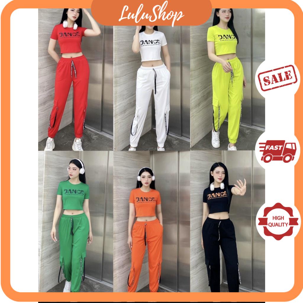 Đồ tập gym nữ bộ thể thao tập gym, yoga, aerobic, chạy bộ gồm quần jogger bo gấu và áo croptop cá tính Lulushop