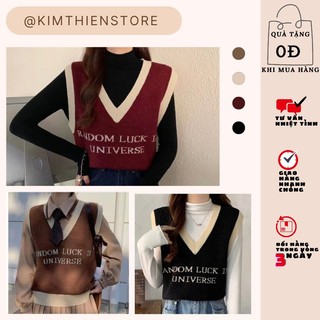 Áo gile áo gile len nữ cổ v họa tiết cơ bản 3 màu đỏ nâu nude - gl02