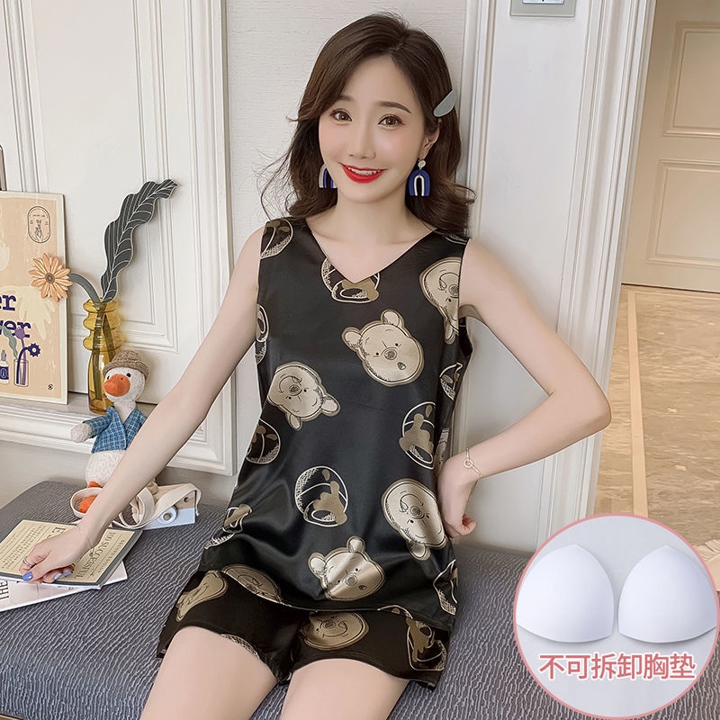 [Spot Hot Quần Lót] Bộ Đồ Ngủ Bằng Lụa Băng Có Đệm Ngực Mặc Ở Nhà Mùa Hè Hàng Mới Dành Cho Bạn Nữ Có Thể Mặc | BigBuy360 - bigbuy360.vn