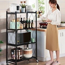 Kệ sắt để đồ đa năng gấp gọn có bánh xe 4 tầng