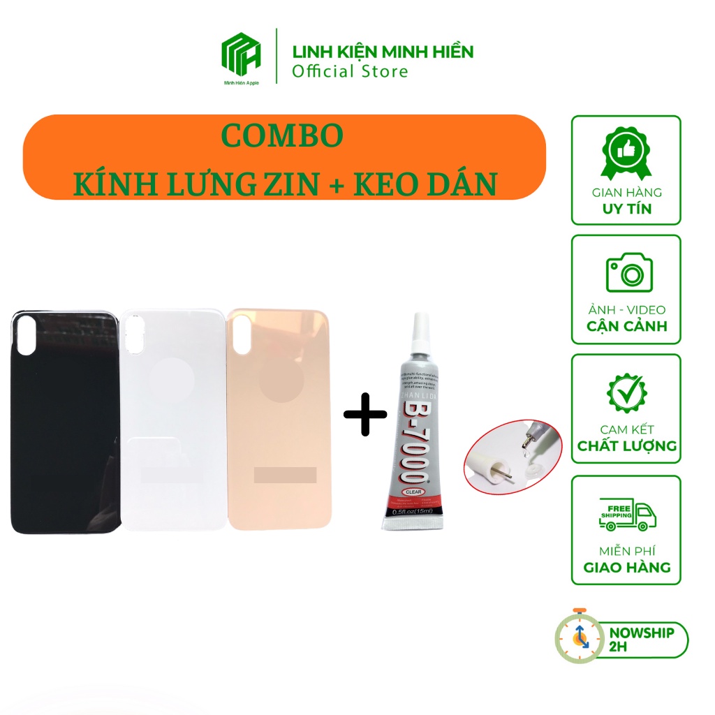COMBO Kính Lưng ZIN Lỗ Camera To & Nhỏ + Keo Dán Kính dành cho iP X/ Xs/ Xsm