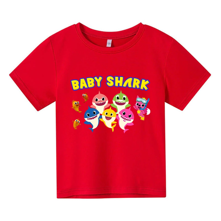 Áo thun trẻ em BABY SHARK, 4 màu, có size người lớn, King Cotton