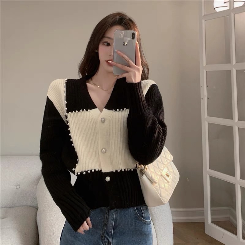 Áo Cardigan Phối 2 Màu Siêu Sang , Hàng Quảng Châu