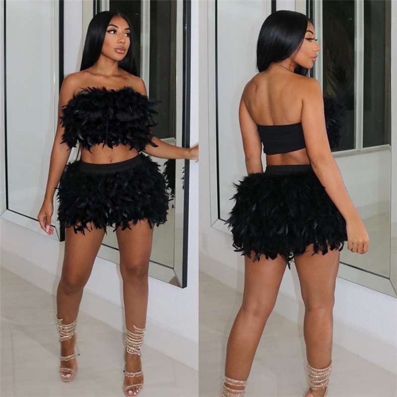 Set Áo Trễ Vai + Chân Váy Nhung Lưng Cao Thiết Kế Hợp Thời Trang Cho Phái Nữ