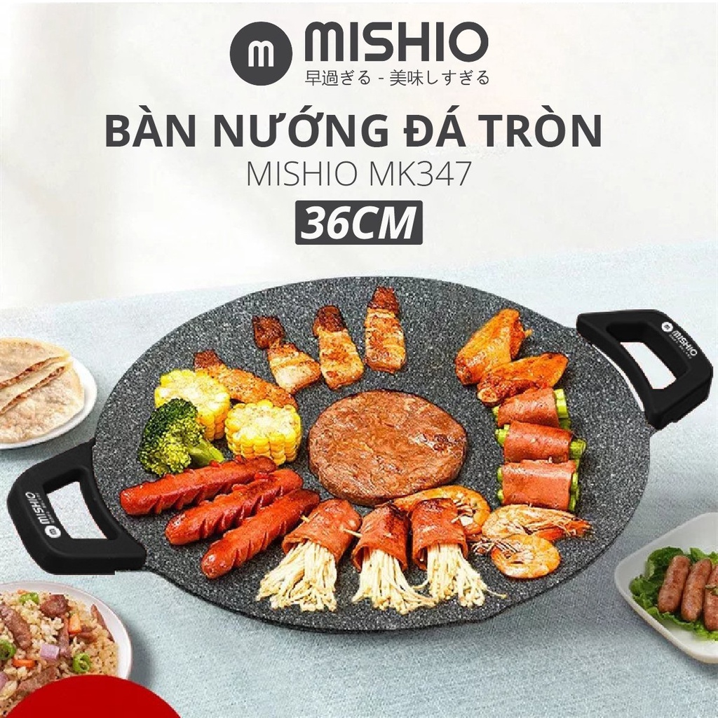 Bàn nướng điện đá tròn 36cm Mishio MK347 kiểu dáng Hàn Quốc